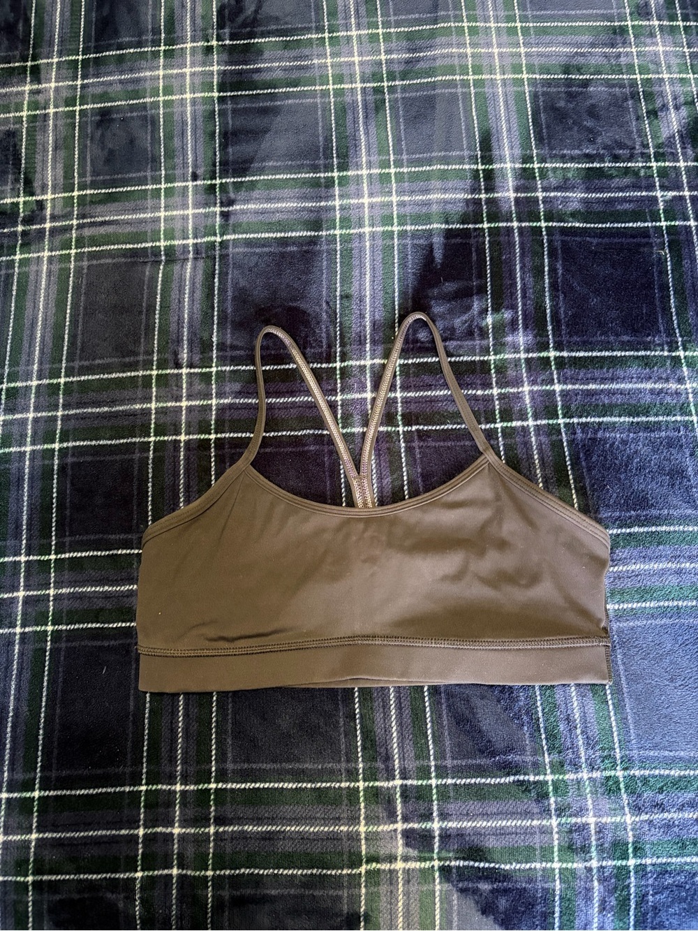 Lululemon black sports bra w/y back. Padding has been removed! Size 8.